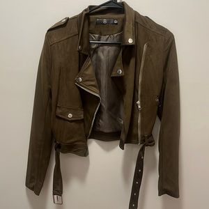Green suede cropped jacket, size 2, missguided